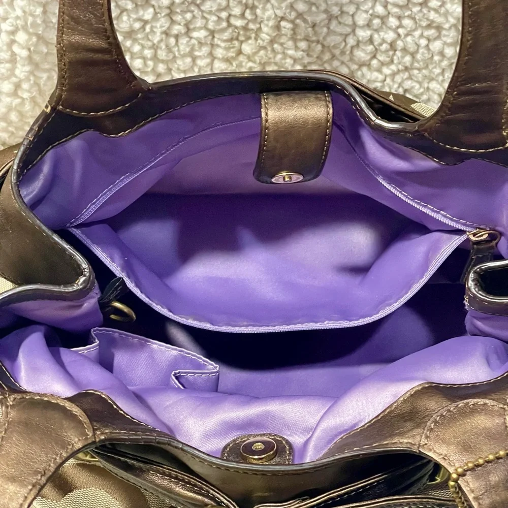 Coach Hobo Bronze Leather Signature Op Art Tote Bag With Hang Tags Y2K - Picture 14 of 16